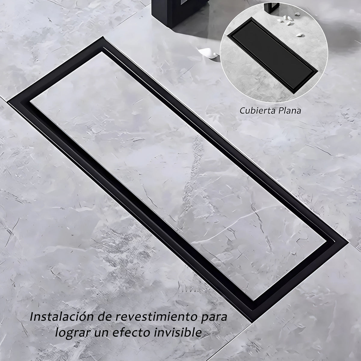 Rejilla Sifón Piso Invisible 80cmx10cm Acero 304 Negra