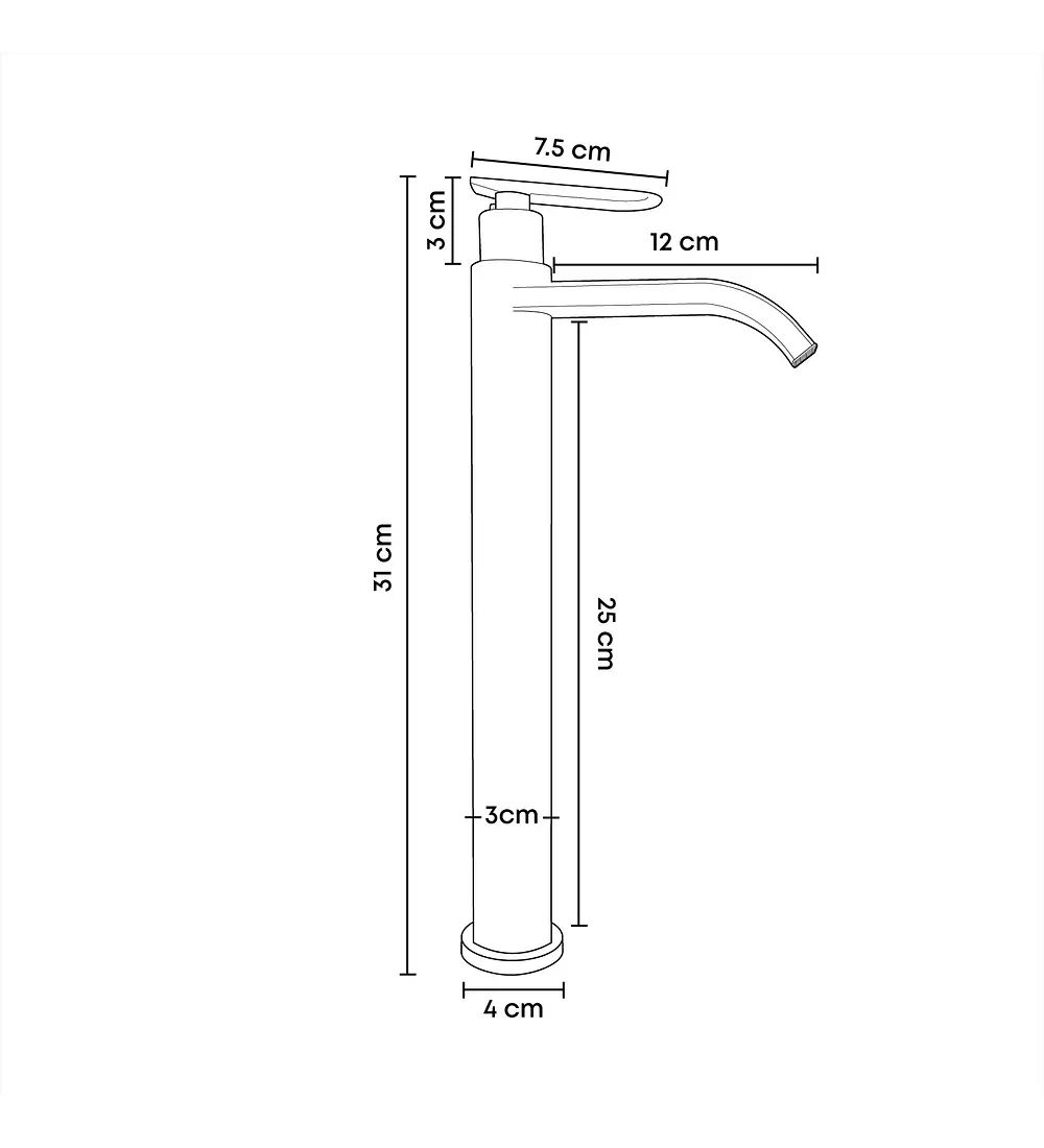 Grifería Lavamanos Alta Agua Fría Cascada Metálica Cromada 31 cm - Aqua center