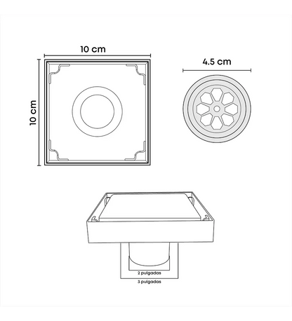 Rejilla Piso Invisible 10cm x 10cm Negro Mate - Aqua center 