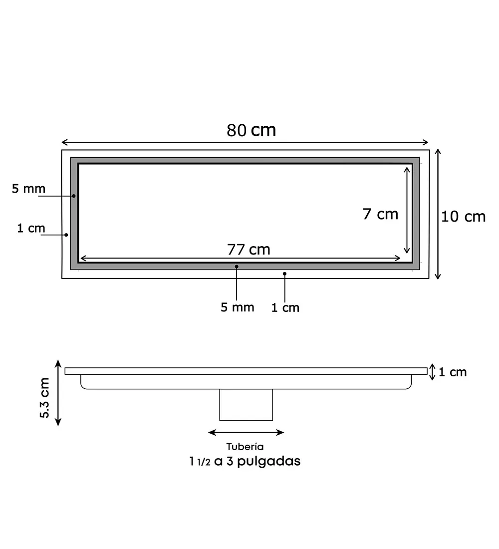 Rejilla Rectangular Invisible 80cm X 10cm Para Piso - Aqua center 