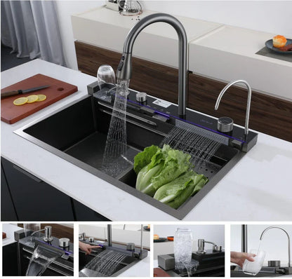 Lavaplatos Doble Negro Acero Inoxidable Premium 75x45 cm