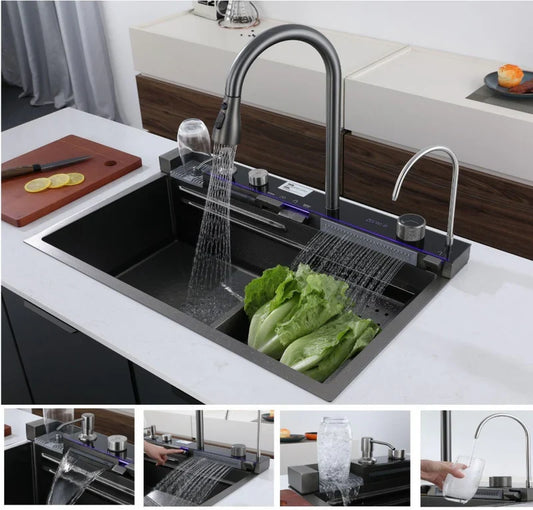 Lavaplatos Doble Negro Acero Inoxidable Premium 75x45 cm