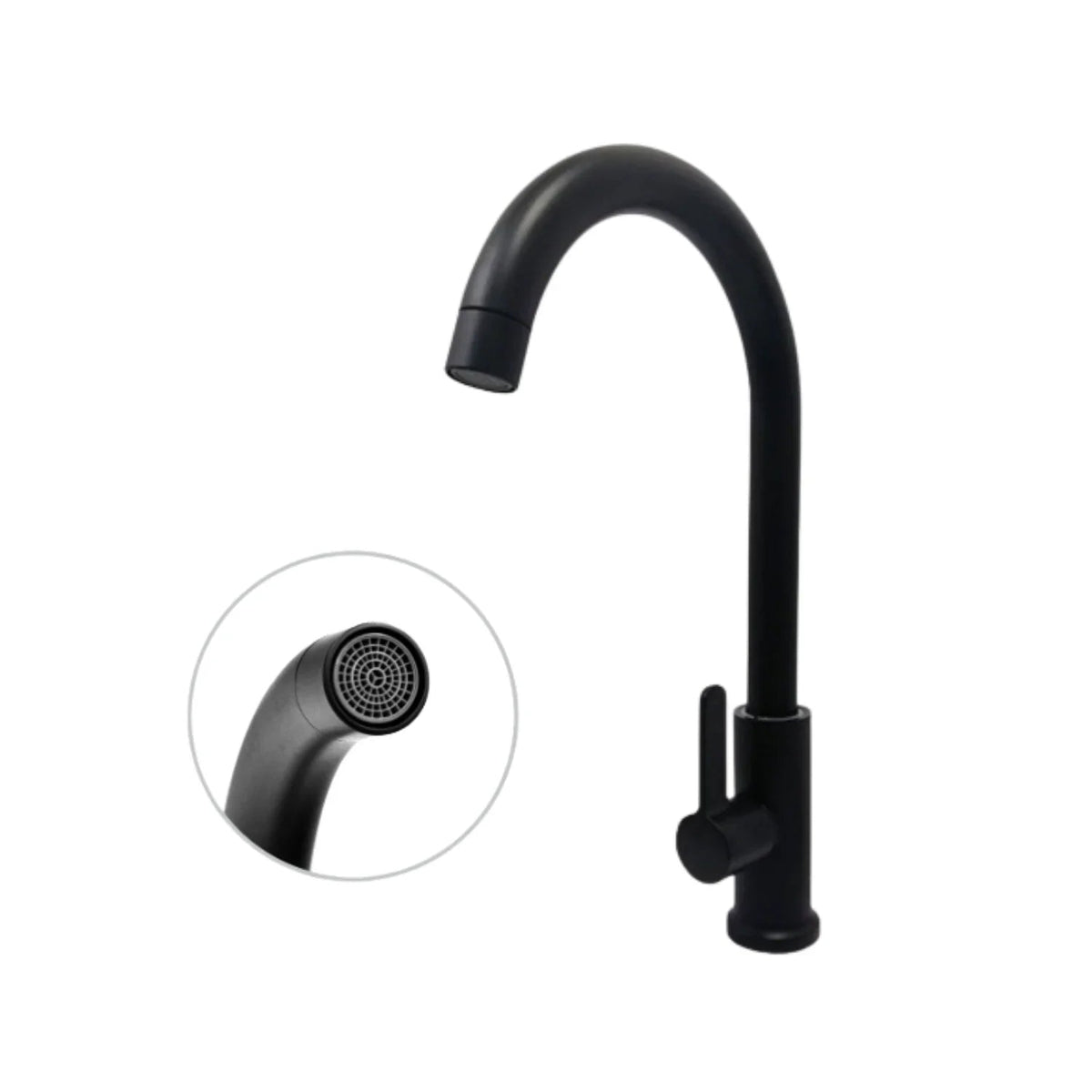 Grifería monocontrol lavaplatos Cuello Alto – Negro Mate - Aqua center 