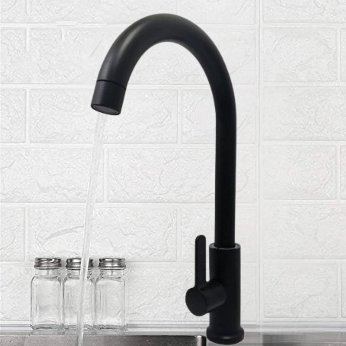 Grifería monocontrol lavaplatos Cuello Alto – Negro Mate - Aqua center 