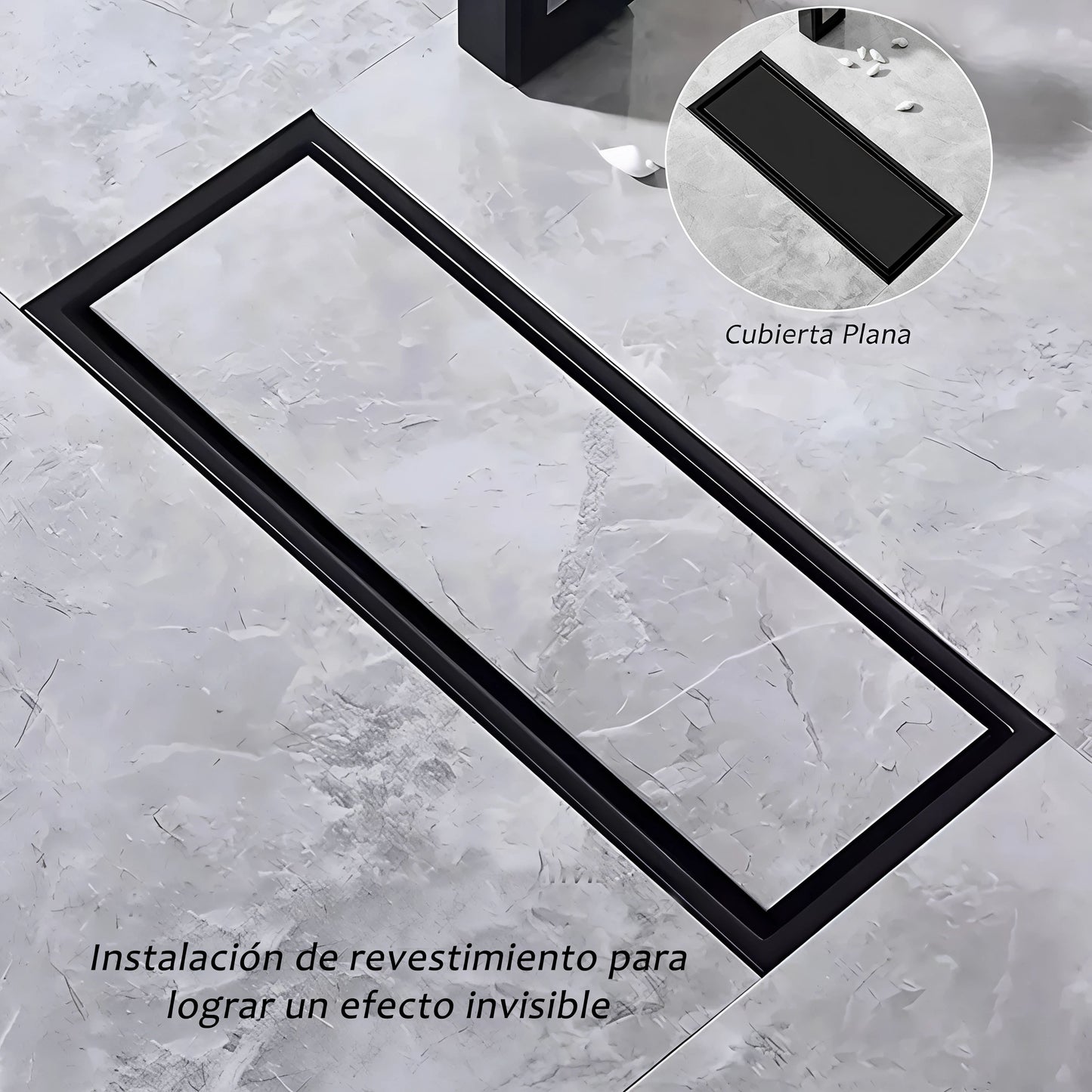 Rejilla Sifón Piso Invisible 80cmx10cm Acero 304 Negra