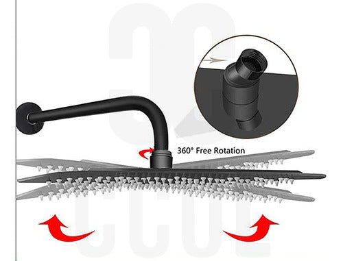 Ducha 10 Pulgadas Negra Cuadrada + Brazo Tubular Negro 38cm