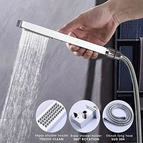Kit Teleducha Metálica Cromada con Manguera y Soporte