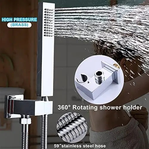Kit Teleducha Metálica Cromada con Manguera y Soporte