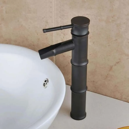 Grifería Monocontrol Alta Tipo Bambú Negra - Diseño Zen para Lavamanos Bowl