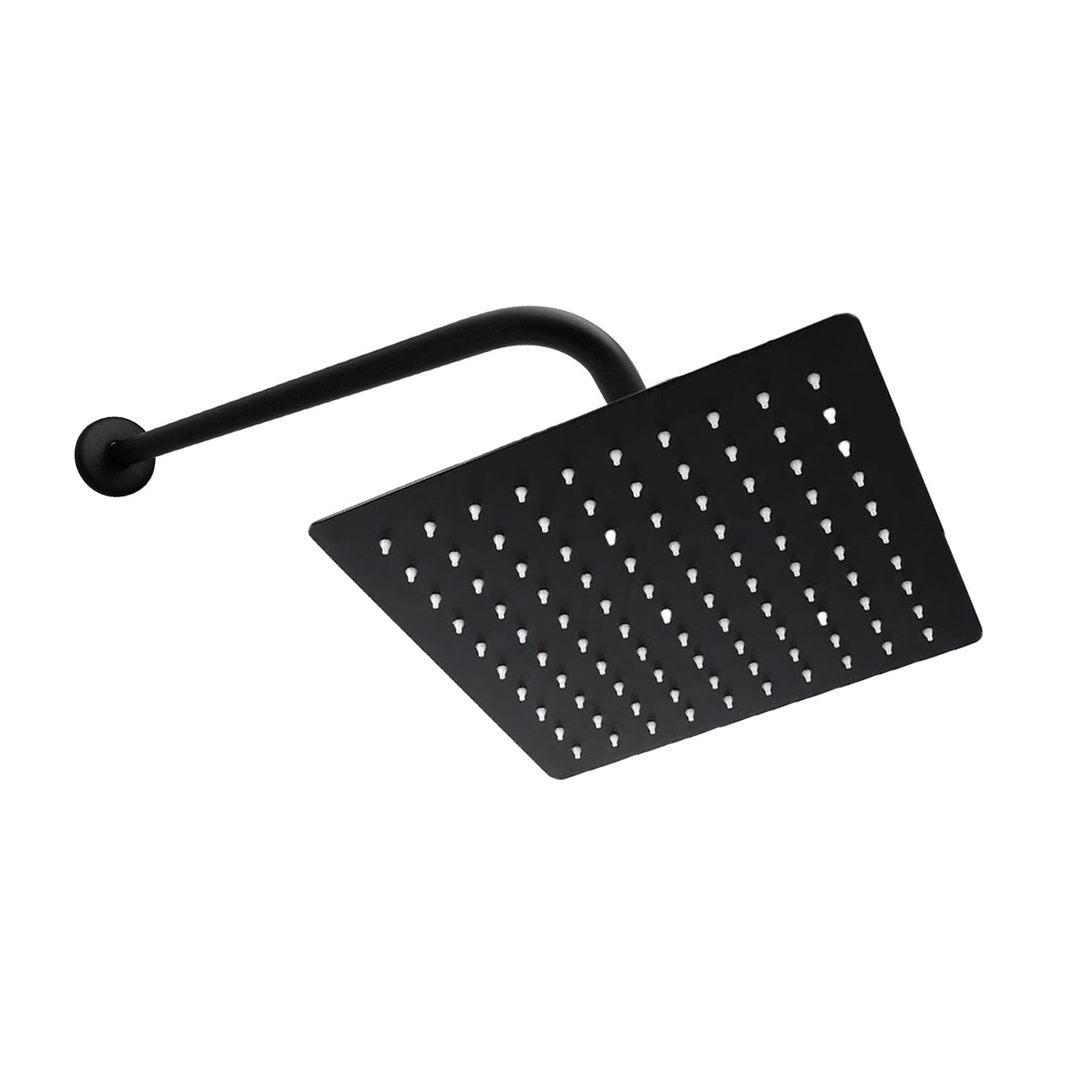 Ducha 10 Pulgadas Negra Cuadrada + Brazo Tubular Negro 38cm