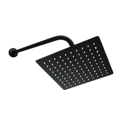 Ducha 10 Pulgadas Negra Cuadrada + Brazo Tubular Negro 38cm